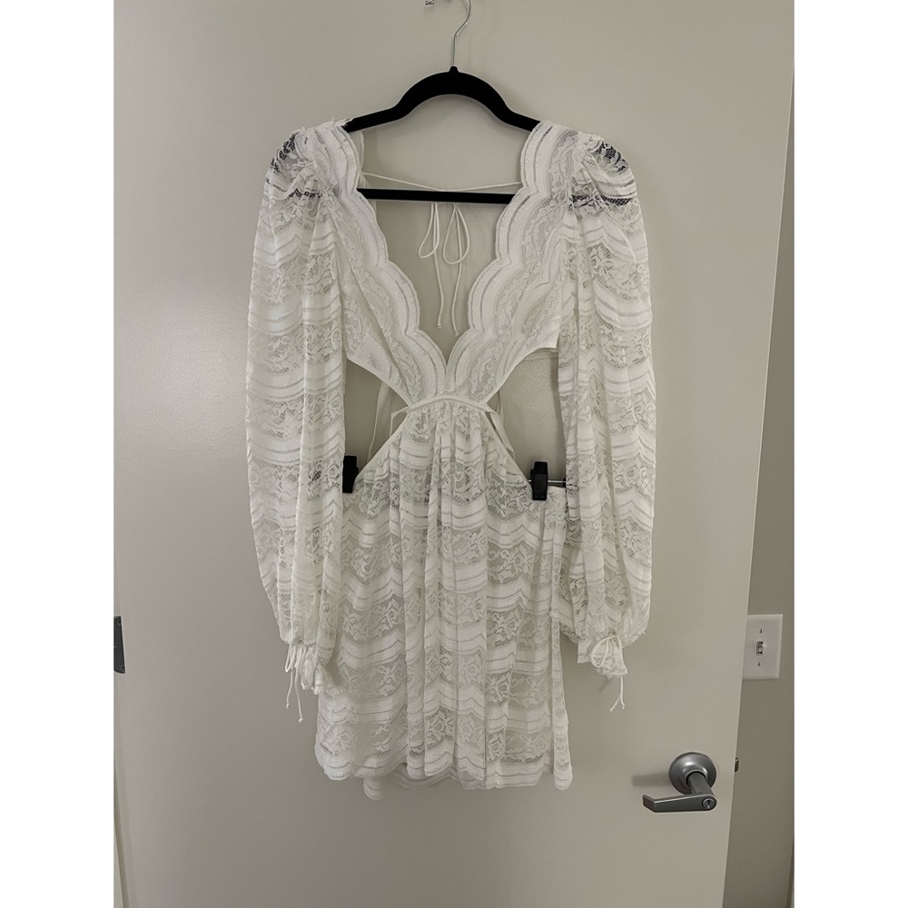For Love & Lemons, long sleeve mini dress, white lace, never worn